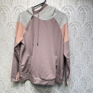 Maurices Hoodie Women Large Mauve Colorblock Asymmetrical Pullover Sweatshirt